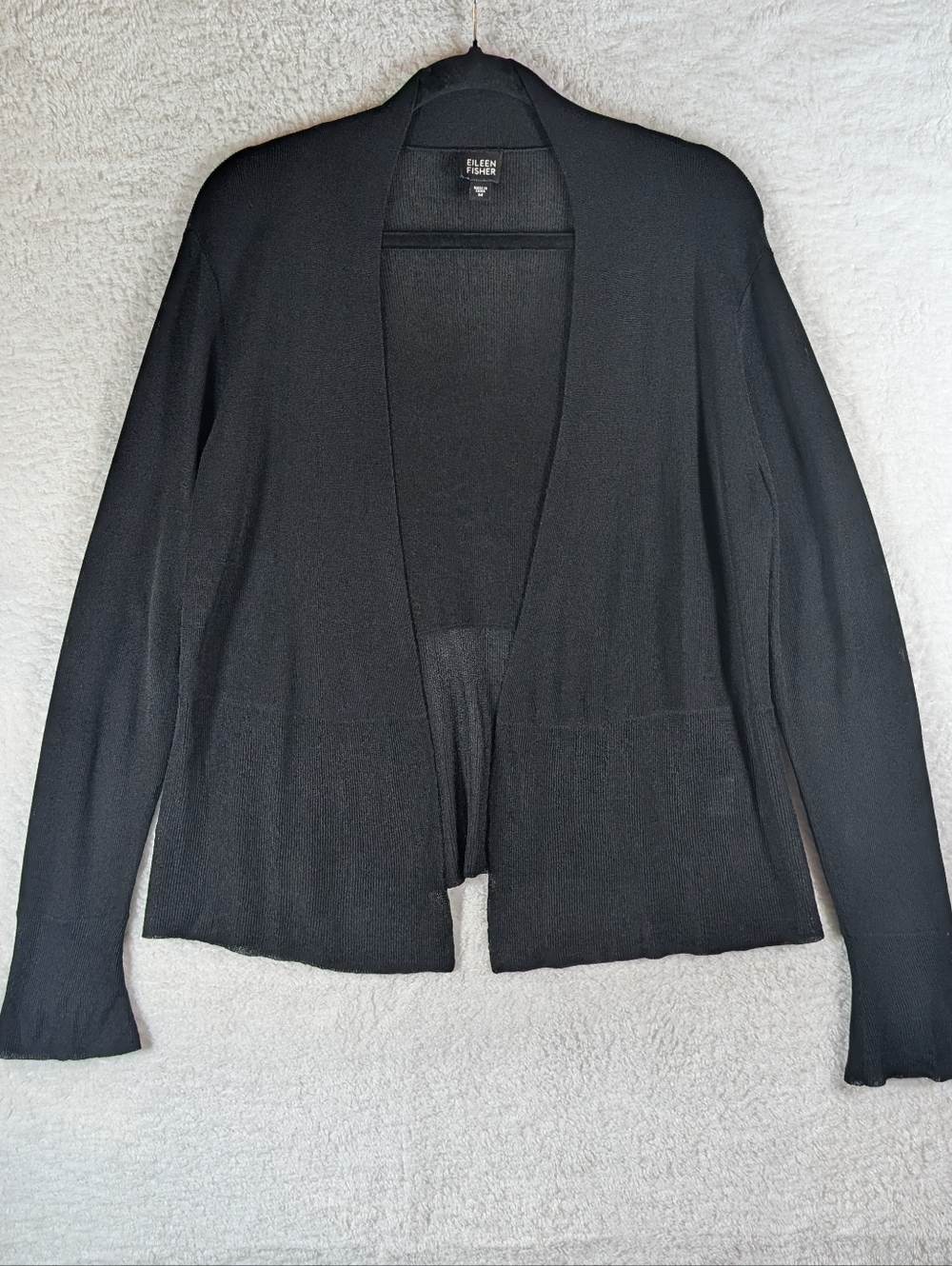 162-Eileen Fisher Black Open-Front Lightweight‎ Cardigan